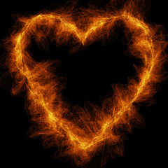 Hot burning symbol of heart. Fire heart