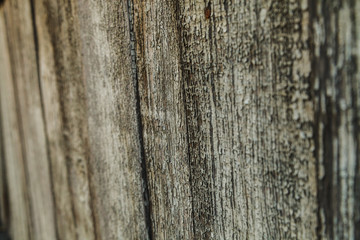 Close up shot of old wooden planks with remains of old peeling light green paint