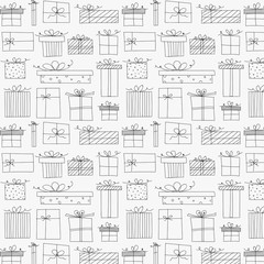 Pattern With Hand Drawn Gift Box. Background Illustrations For  Gift Wrap Design.
