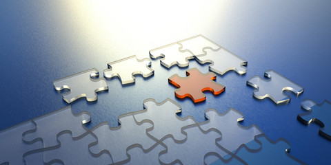 Red Jigsaw Business and teamwork leader Concept / 3D Render