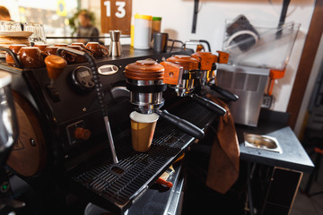 Making a espresso and cappuccino.