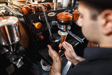 Making a espresso and cappuccino.