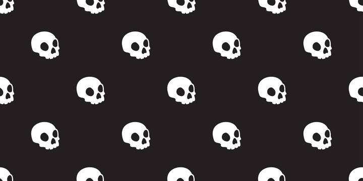 Skull seamless Halloween vector pattern isolated bone skeleton Ghost icon wallpaper background