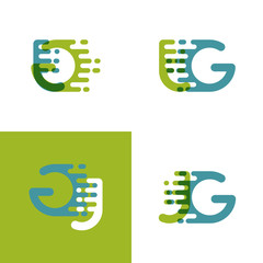 JG letters logo with accent speed in light green and light blue
