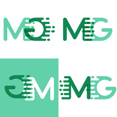 MG letters logo with accent speed in light green and dark green