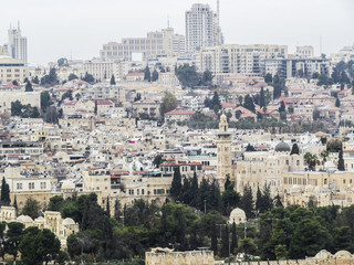 Jerusalem, Israel - view of The Old City of Jerusalem from the Mount of Olives