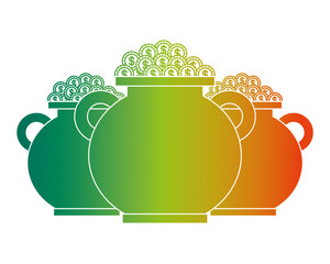 three pot full gold coins treasure vector illustration degraded color design