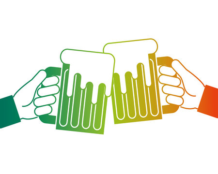 hands holding beer mug foam vector illustration degraded color design