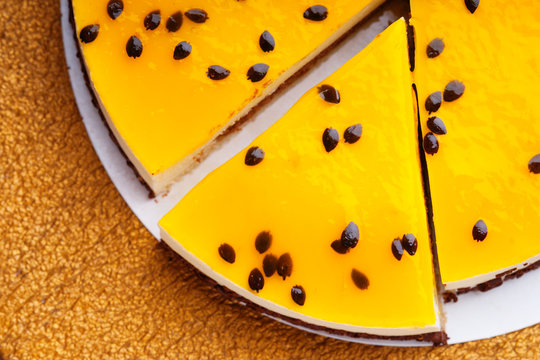 Sliced passion fruit cheesecake 