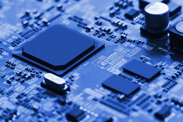 Electronic circuit board close up.