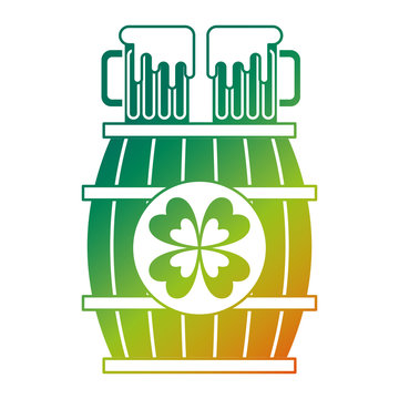 wooden barrel with two beer and clover vector illustration degraded color design