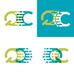 QC letters logo with accent speed in blue and light green