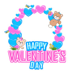 Valentines Day. Postcard with a teddy bear and lovely hearts