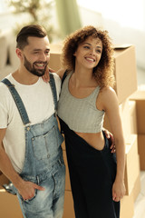 Happy couple in a new apartment.