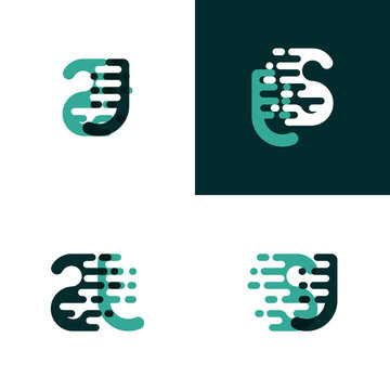 SJ letters logo with accent speed in light green and dark green