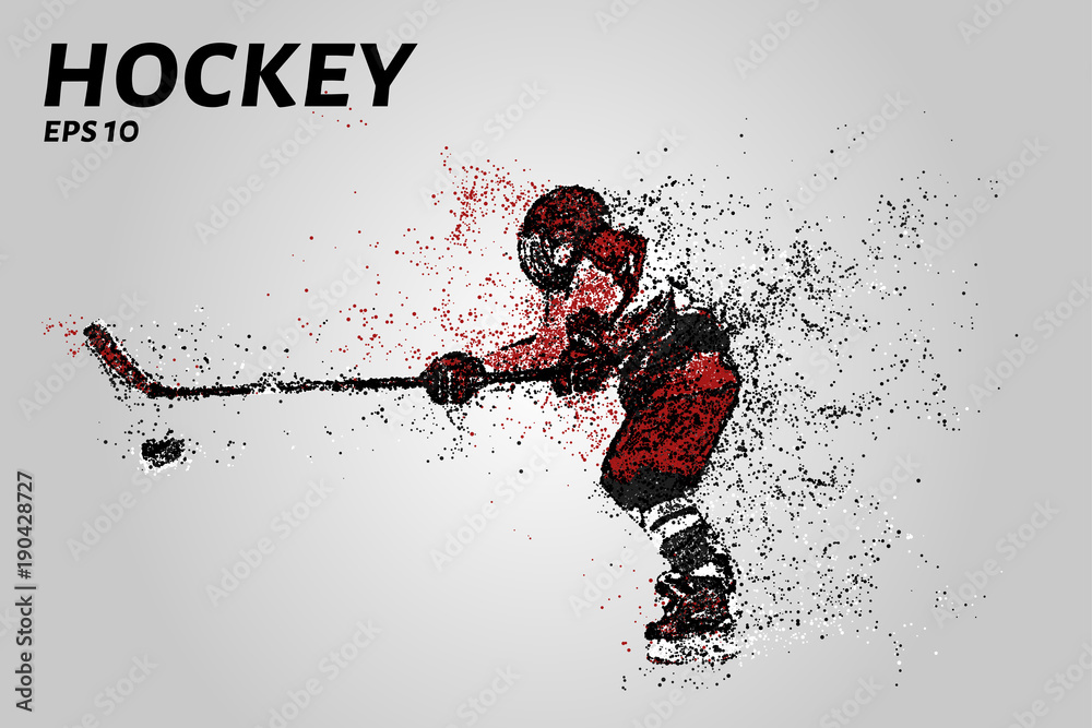 Wall mural hockey player in red uniform. hockey from the particles.