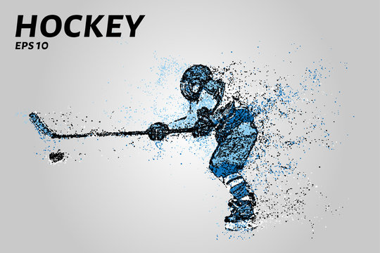 Hockey player of the particles. Silhouette of a hockey player consists of points
