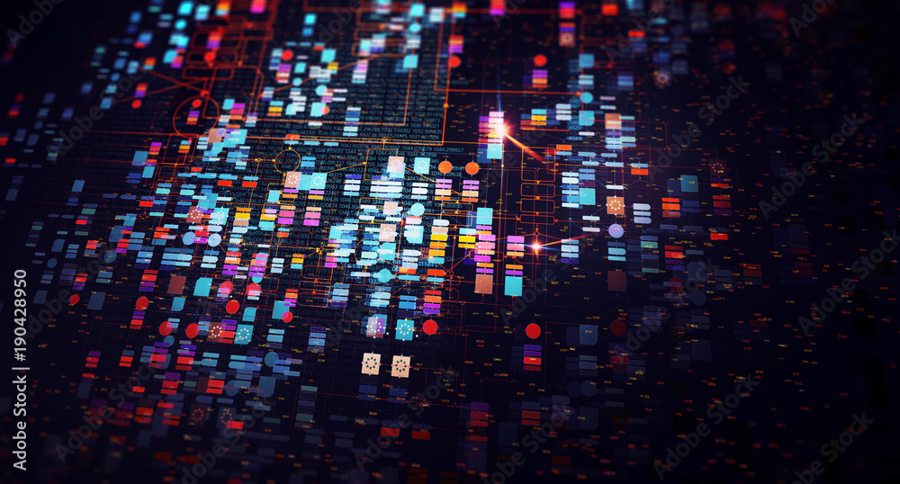 Poster Block chain network/Blockchain network concept , Distributed register technology , Block chain text and computer connection with colored  background