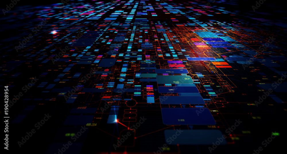 Poster Block chain network/Blockchain network concept , Distributed register technology , Block chain text and computer connection with colored  background