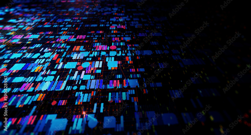Poster Block chain network/Blockchain network concept , Distributed register technology , Block chain text and computer connection with colored  background