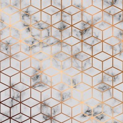 Vector marble texture, seamless pattern design with golden cubes geometric pattern, black and white marbling surface, modern luxurious background