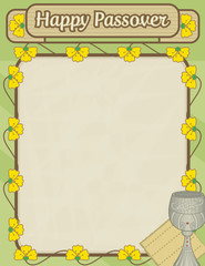 Obraz premium Passover Blank Note - Happy Passover decorative blank sign with flowers and Passover symbols. Eps10