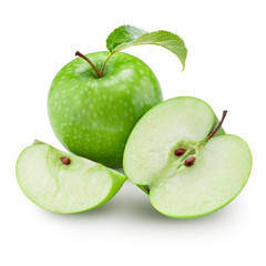 green apple with leaf