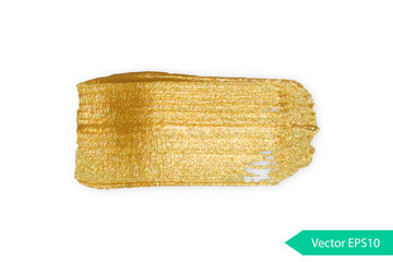 Acryl paint texture stane dub. Gold acrylic brush stroke. Abstract background design vector illustration. Isolated grunge shape golden oil splash. Color paintbrush banner.