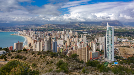 Panoramic view of north Benidorm with high buildings and sea