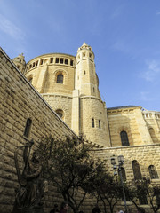 Fototapeta na wymiar Jerusalem, Israel - walking in the streets of the old city of Jerusalem. Dormition Abbey on Mount Zion