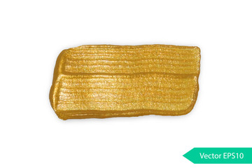 Acryl paint texture stane dub. Gold acrylic brush stroke. Abstract background design vector illustration. Isolated grunge shape golden oil splash. Color paintbrush banner.