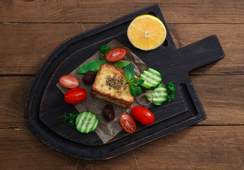 Fried halloumi cheeese or Saganaki