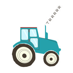 Funny hand drawn tractor. Vector illustration.