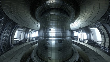 Fusion reactor Tokamak. Reaction chamber. Fusion power. 3d illustration