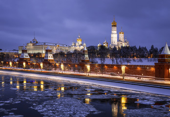 The winter evening Moscow, overlooking the Kremlin and the Moscow river. Russia
