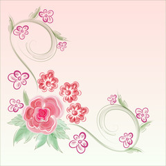 Vector watercolor floral pattern with stylized ornamental rose.