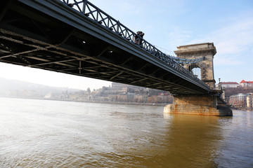 Szechenyi Chain Bridge over Danube River, Budapest, Europe