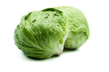 Eisberg Eisbergsalat Salat isoliert freigestellt auf weißen Hintergrund, Freisteller