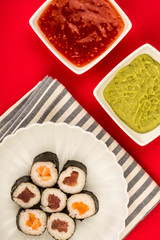 Japanese Style Maki Salmon and Tuna Sushi Rolls