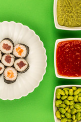 Japanese Style Maki Salmon and Tuna Sushi Rolls