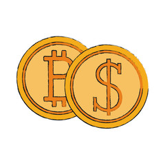 Bitcoin and money coin icon vector illustration graphic design