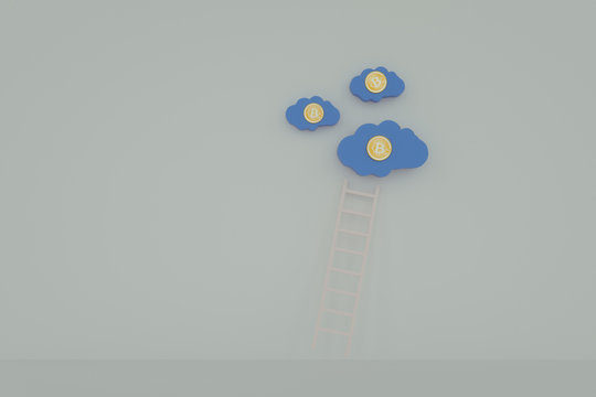 3D rendering of abstract bitcoin cloud concept with ladder