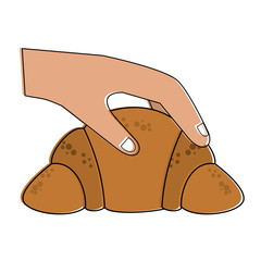 Hand with croissant icon vector illustration graphic design