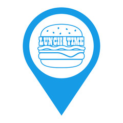 Icono plano localizacion LUNCH TIME en hamburguesa lineal azul