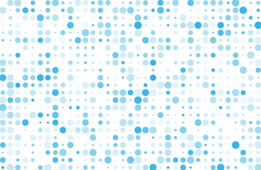 Dotted background with circles, dots, point different size, scale. Halftone pattern.  Blue color 