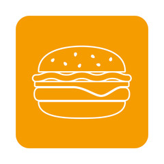 Icono plano trazo hamburguesa lineal en cuadrado naranja