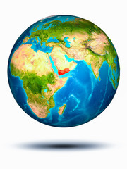 Yemen on Earth with white background