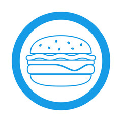 Icono plano hamburguesa lineal en circulo color azul