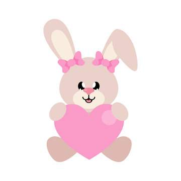 cartoon cute bunny girl sitting with heart