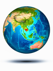 Cambodia on Earth with white background